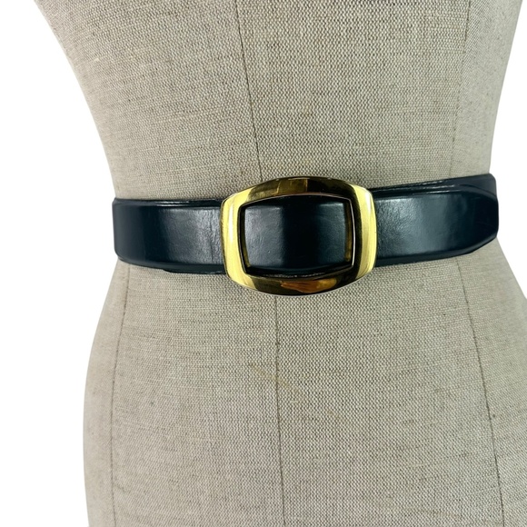 Vintage JAEGER Navy Blue Leather Casual Business Fashion Belt Unisex Size 34/86 main image 4